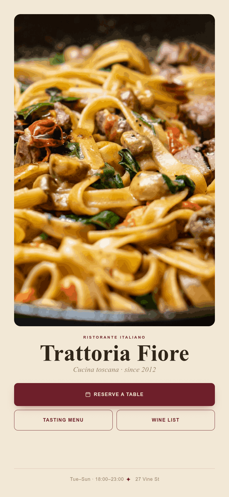 Italian trattoria page with a reserve-a-table button
